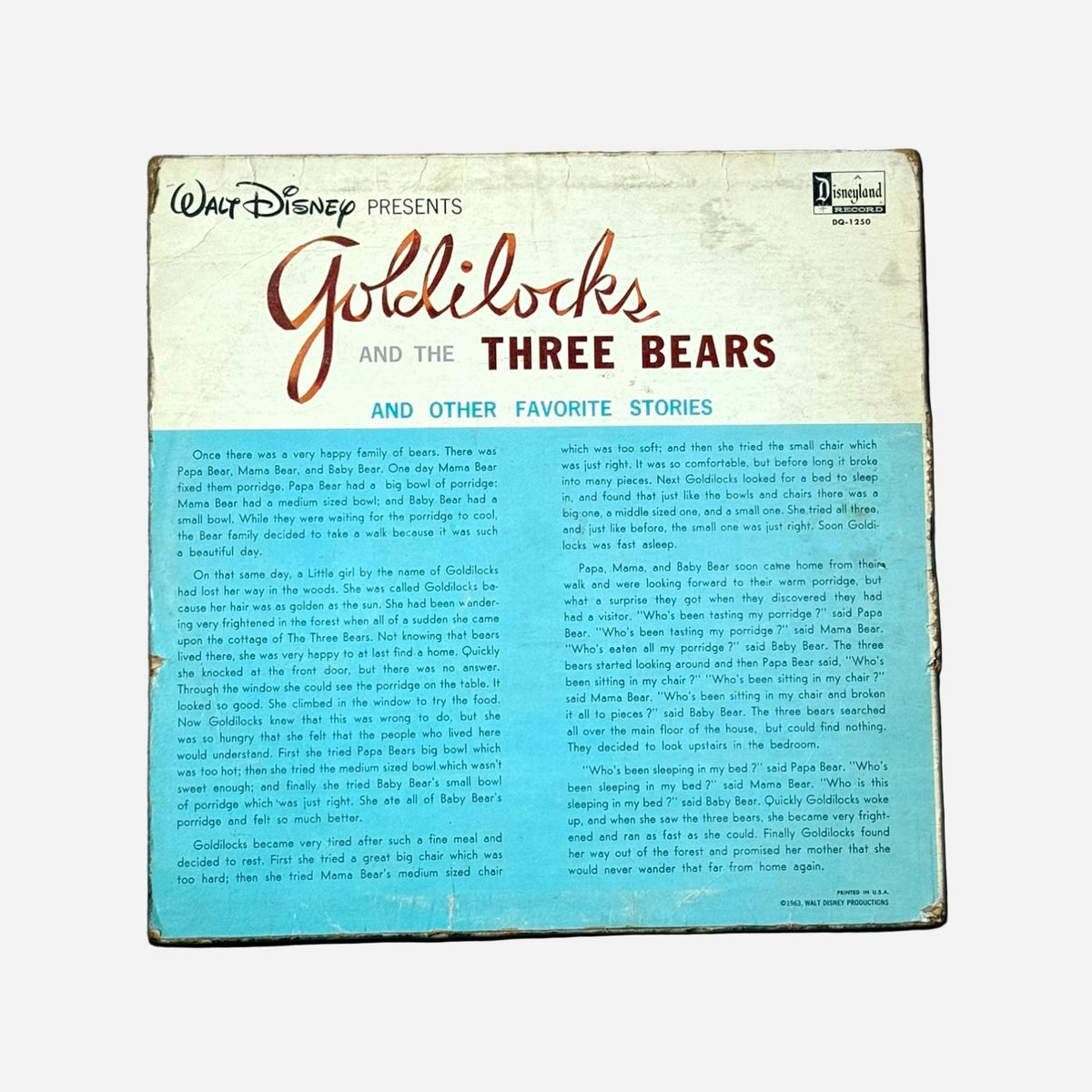 Goldilocks and the Three Bears Vintage Record Vinyl Other